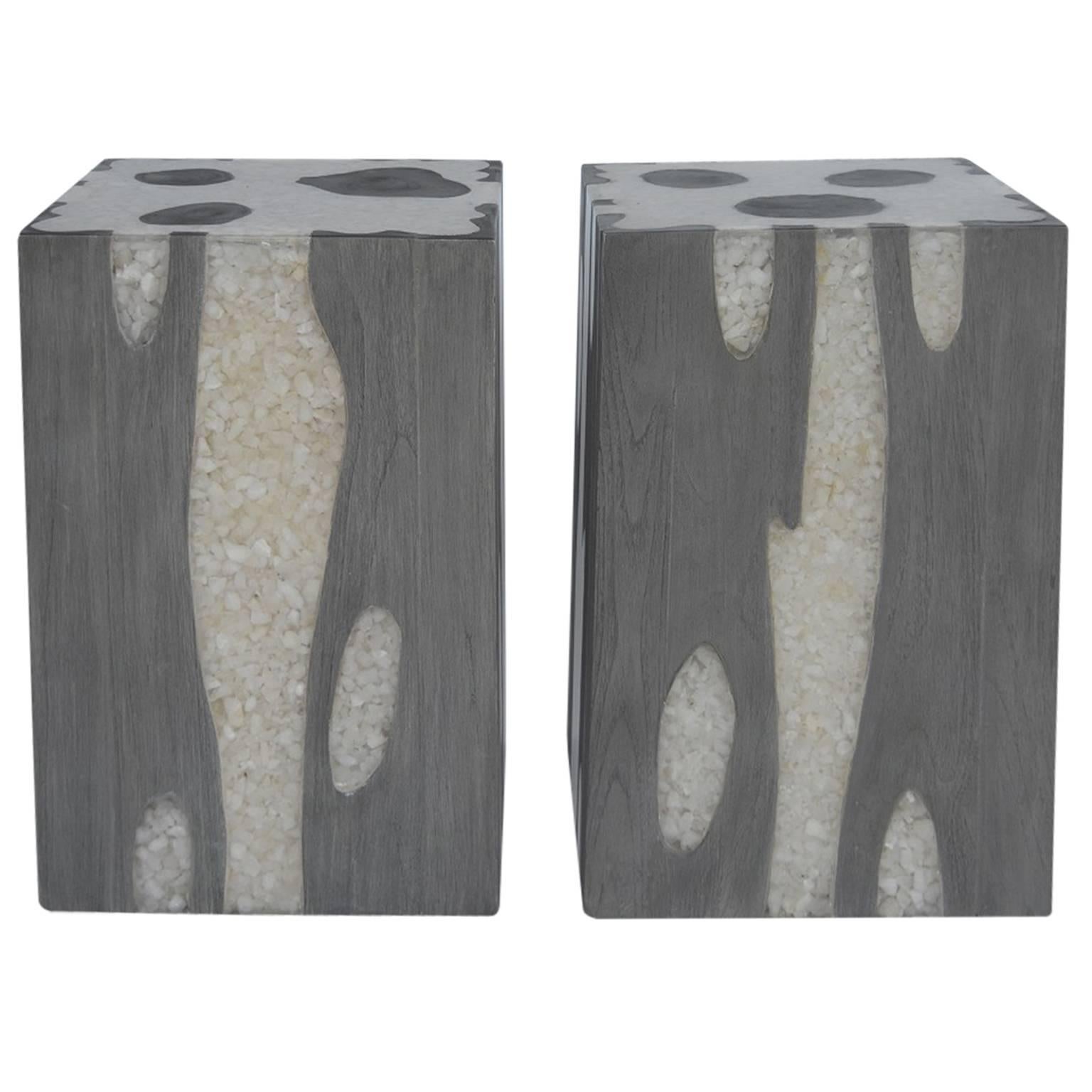 Pair of Resin and Wood Stools/Side Tables