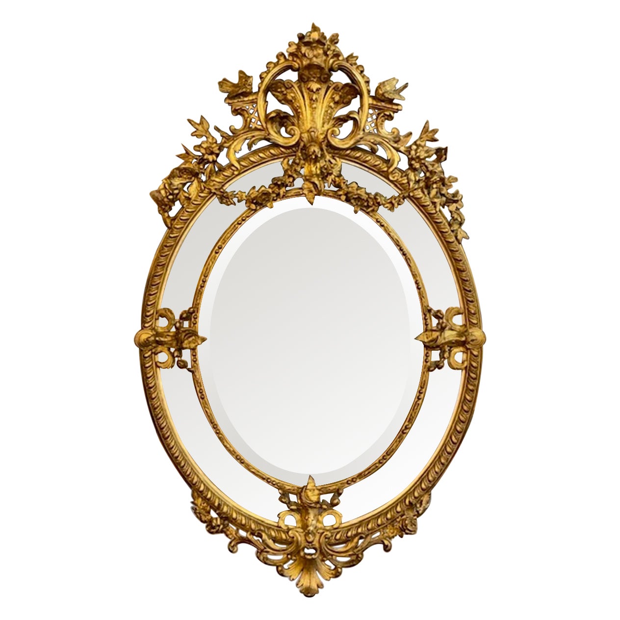 19th Century French Louis XVI Carved and Giltwood Oval Mirror
