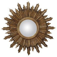 Mid Century Gold Sun Mirror Sunburst Mirror Convex 53cm