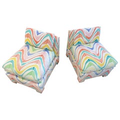 1980 Rainbow Patterns Slipper Chairs - a Pair
