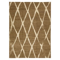 Tapis moderne noué à la main en laine brun clair au design géométrique