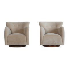 Superb Pair of Swivel Lounge Chairs, Upholstered in Pure Alpaca