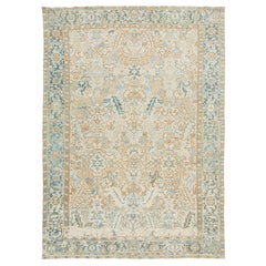 Antique Persian Heriz Wool Rug Handmade In Beige With Allover Pattern