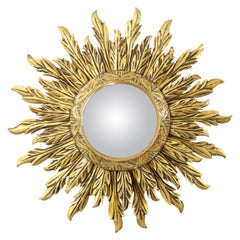Rare Wooden Sun Mirror Sunburst XL Gold Convex 71cm