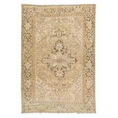 Antique Persian Heriz Wool Rug Handmade In Beige With Medallion Motif