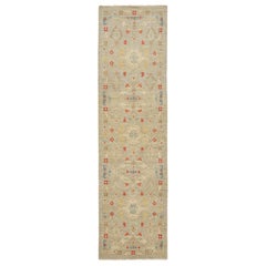 21st Century Modern Sultanabad Floral Wool Runner In Light Gray