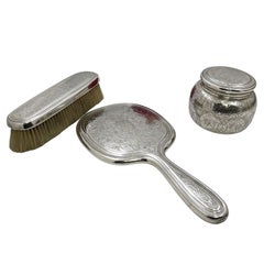 Antique Tiffany & Co. Sterling Silver 1908 Vanity Set with Mirror, Powder Box & Brush
