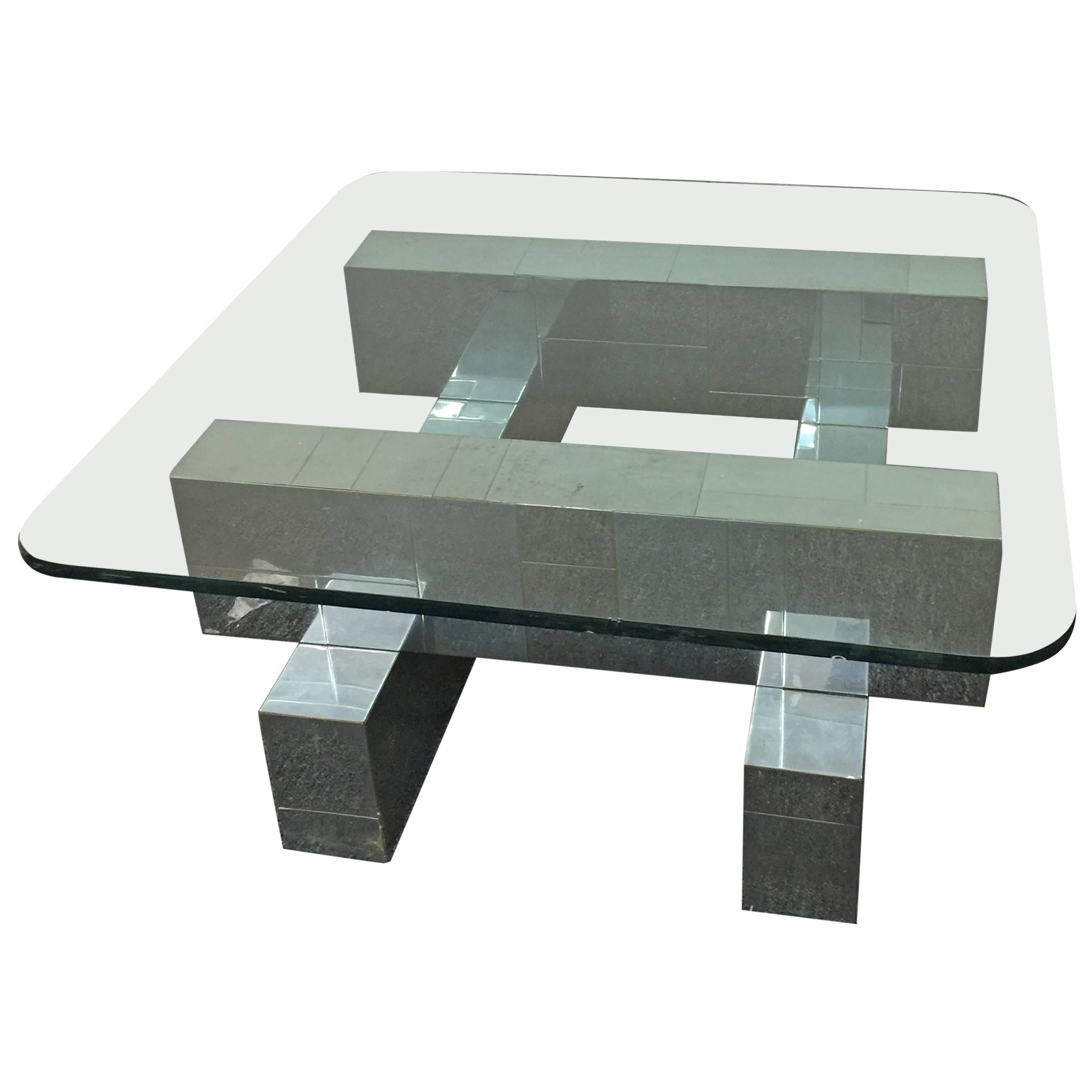 Paul Evans Cityscape Coffee Table with Glass Top, circa 1970s For Sale