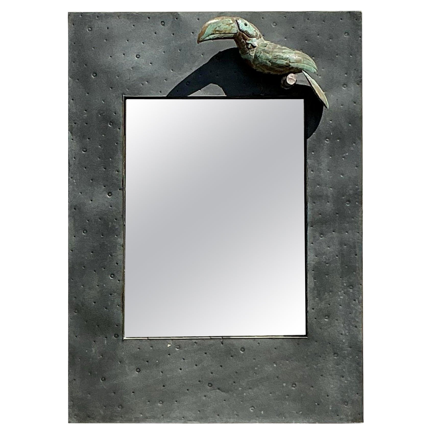 Vintage Coastal Hammered Metal Toucan Mirror