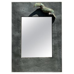 Vintage Coastal Hammered Metal Toucan Mirror