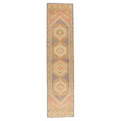 Turkish Oushak Runner Rug Pink & Multicolor Handwoven Wool Rug 2'11" x 12'5"
