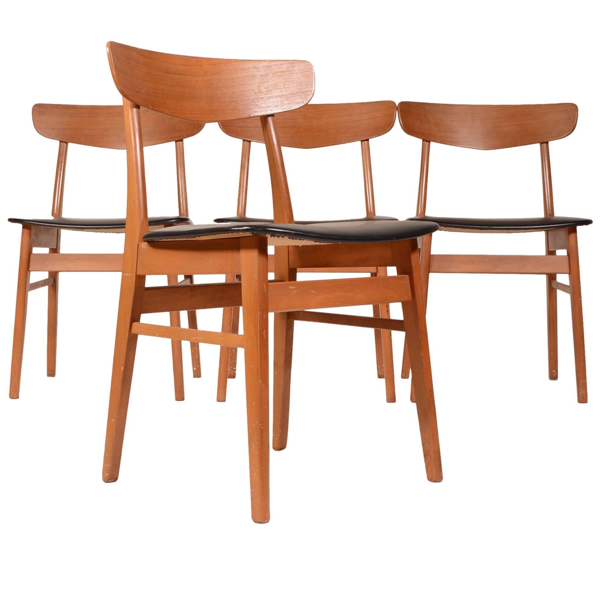 Set of Four Teak and Birch Danish Dining Chairs