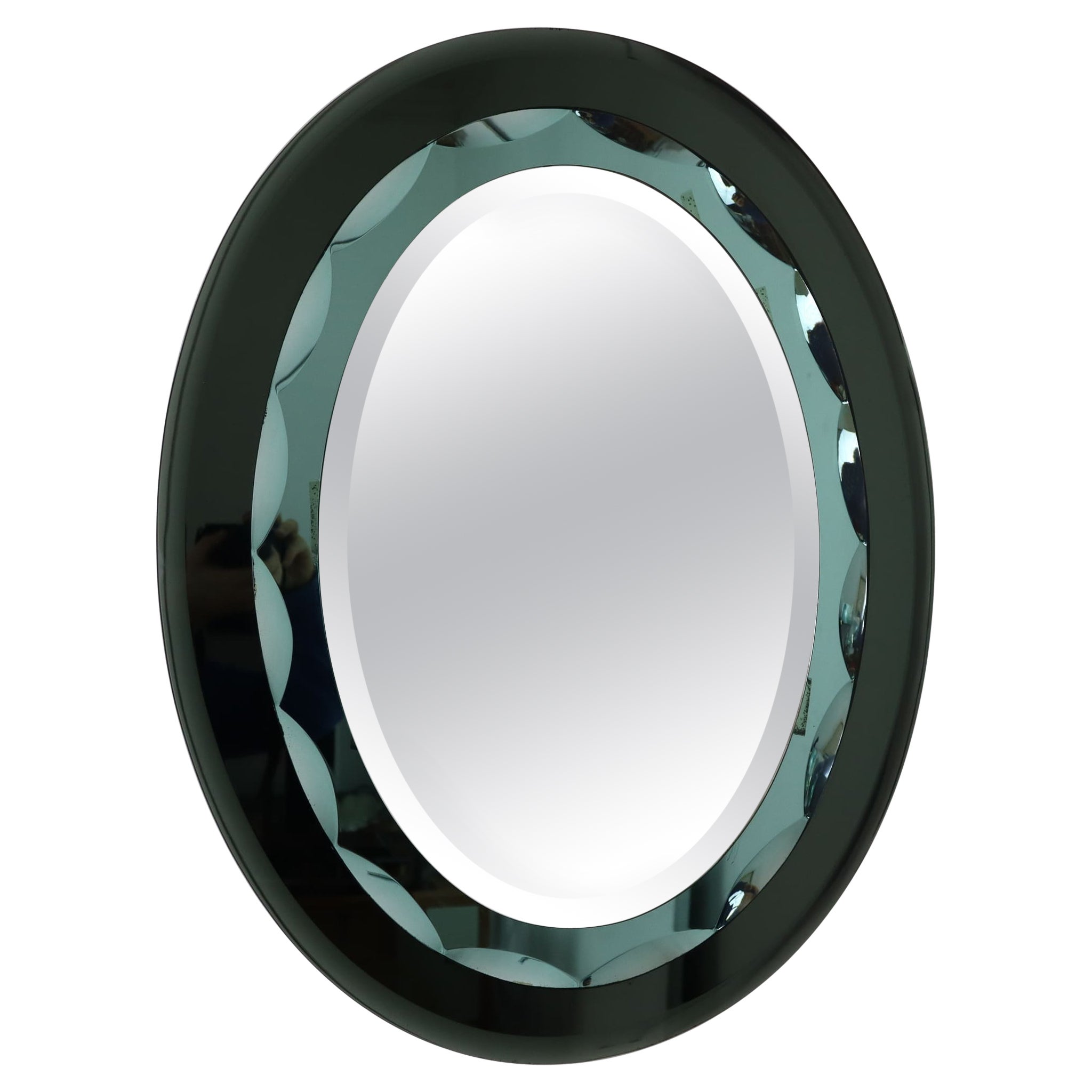 Mid-century modern italian oval green mirror by Cristal Art, Italy, 1960s