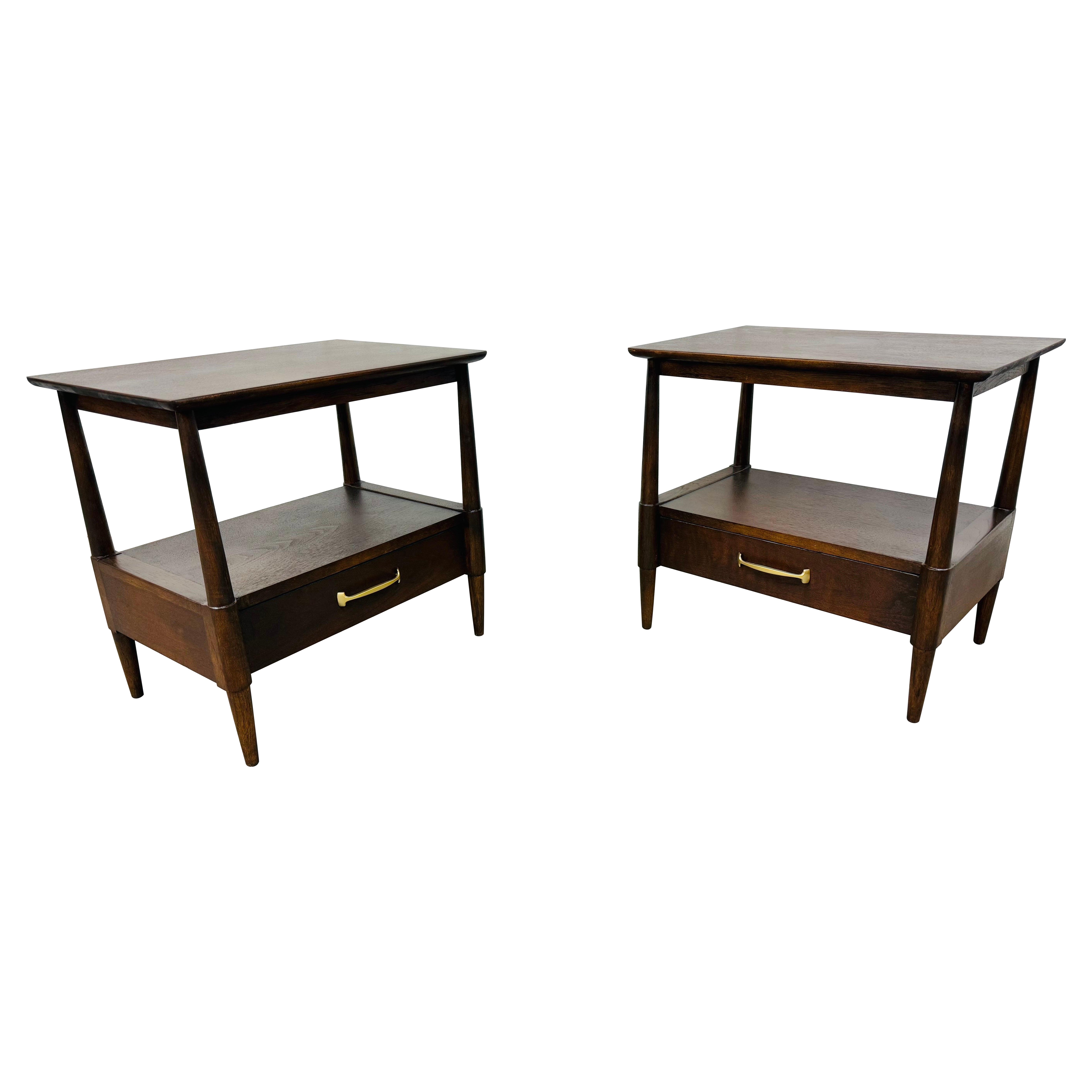 Mid-Century Modern Drexel Walnut Nightstands - Set of 2