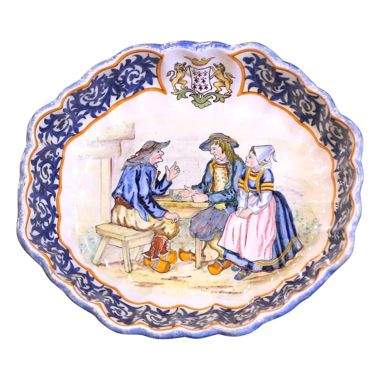 Cuenco de pared / Vide-Poche francés del siglo XIX de loza pintada Porquier Beau Quimper en venta