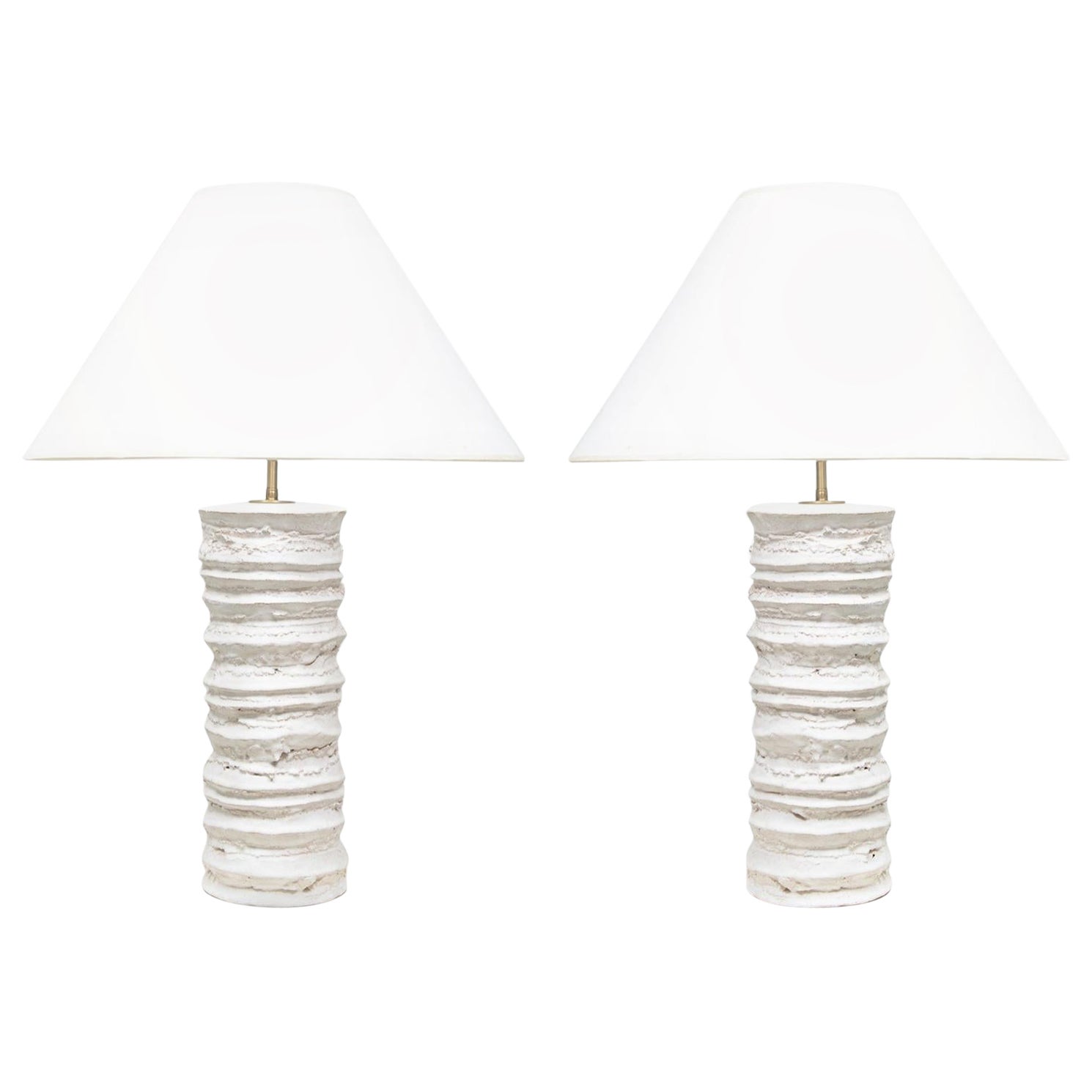 Pair of Bespoke Sculptural Ceramic Accordion Lamps