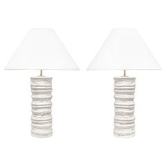 Pair of Bespoke Sculptural Ceramic Accordion Lamps