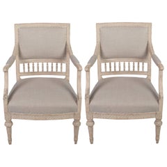 Pair of Gustavian Armchairs with Carved Wood Spindle Decoration