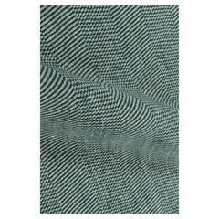 Rug & Kilim’s Modern Rug in Blue and Cream, with Stripes and Geometric Patterns
