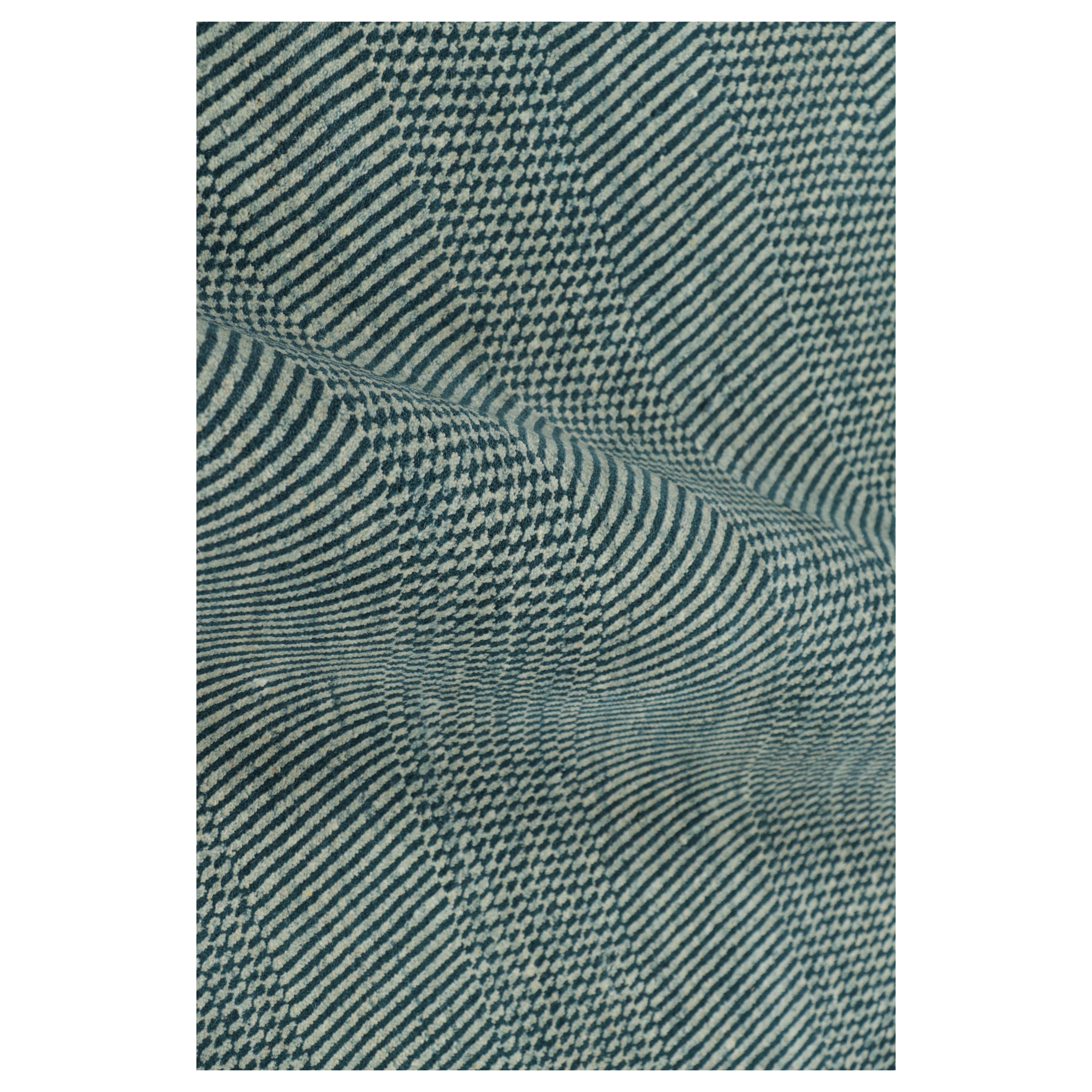 Rug & Kilim’s Modern Rug in Blue and Cream, with Stripes and Geometric Patterns