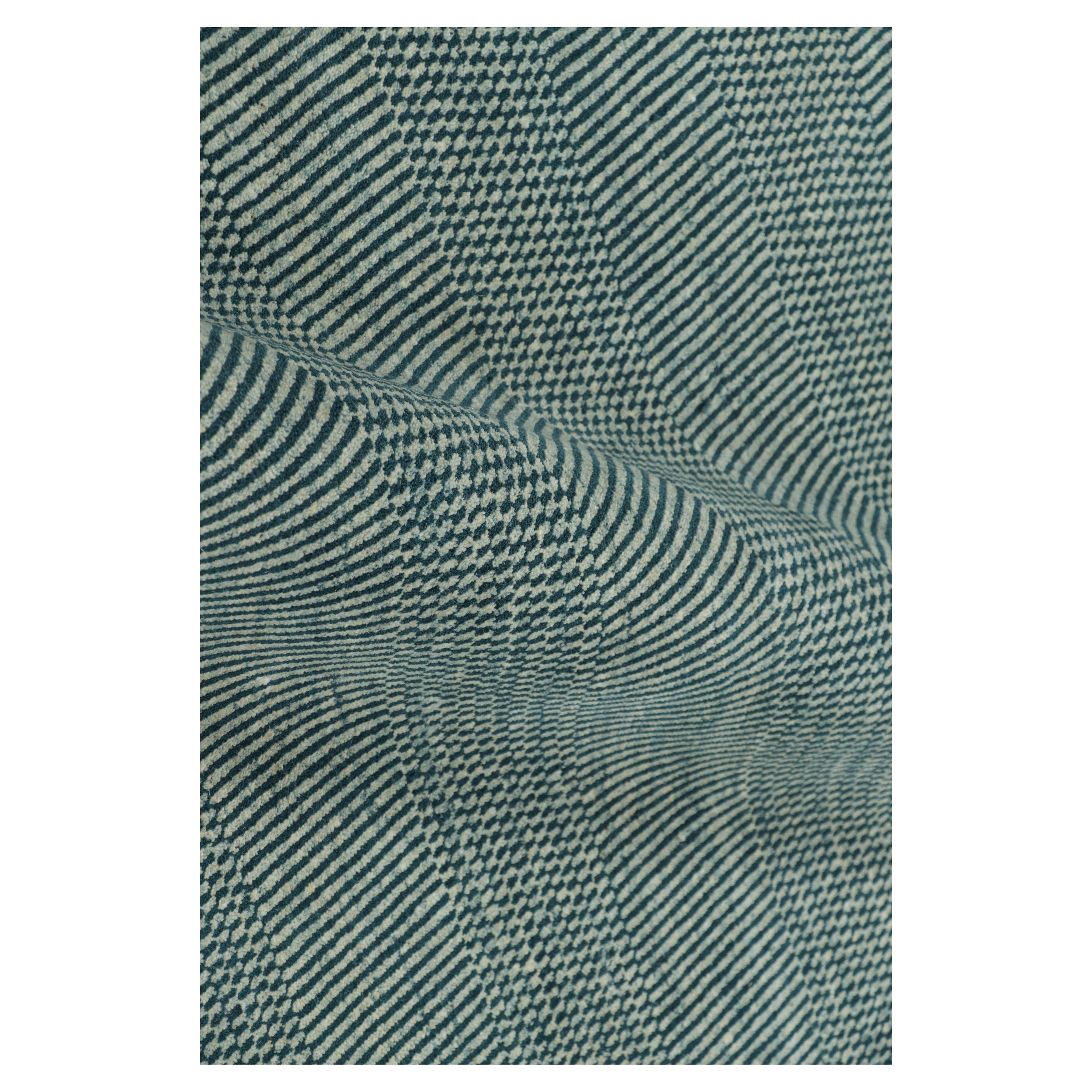 Rug & Kilim’s Modern Rug in Blue and Cream, with Stripes and Geometric Patterns