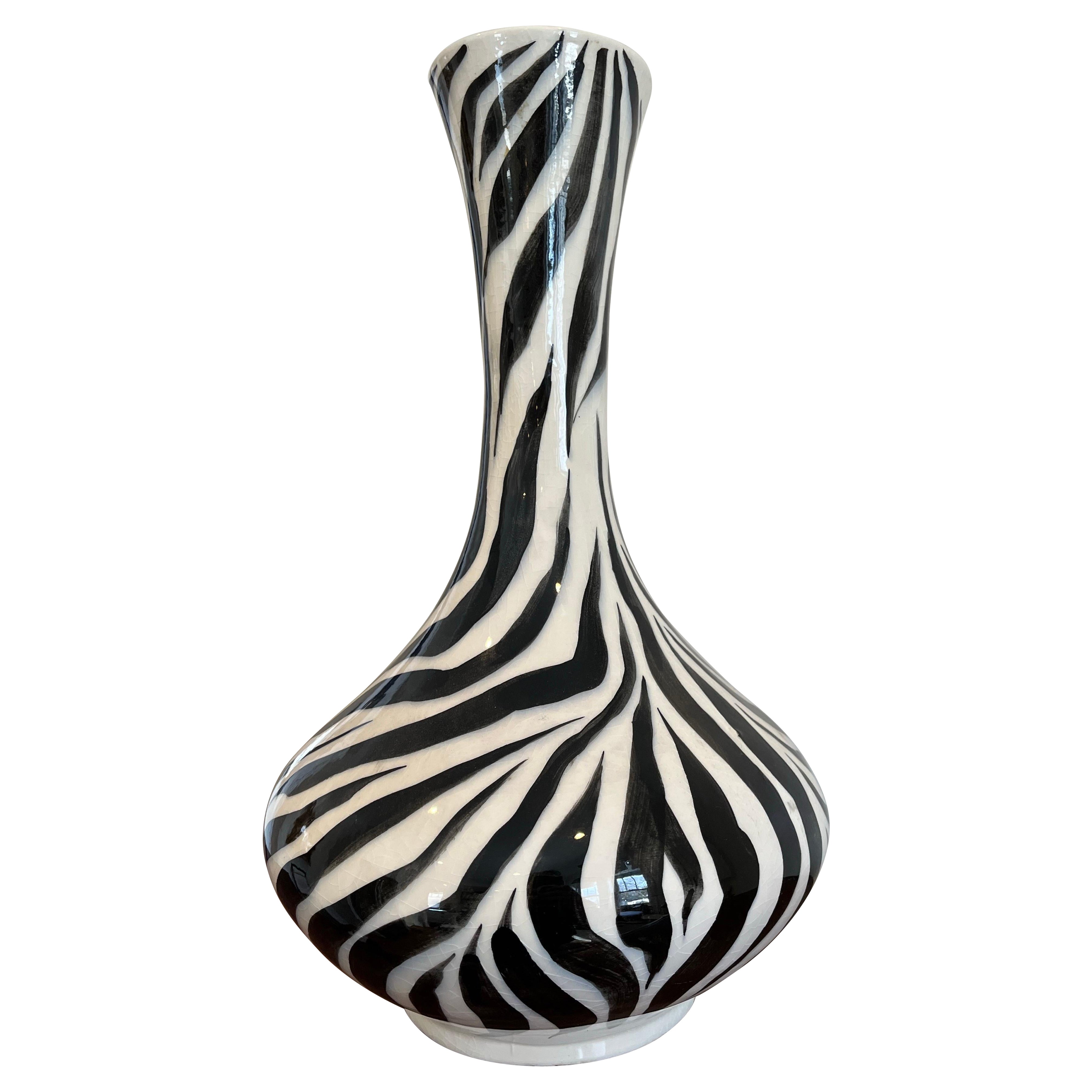 Mid Century Zebra Vase Ceramic Glaze