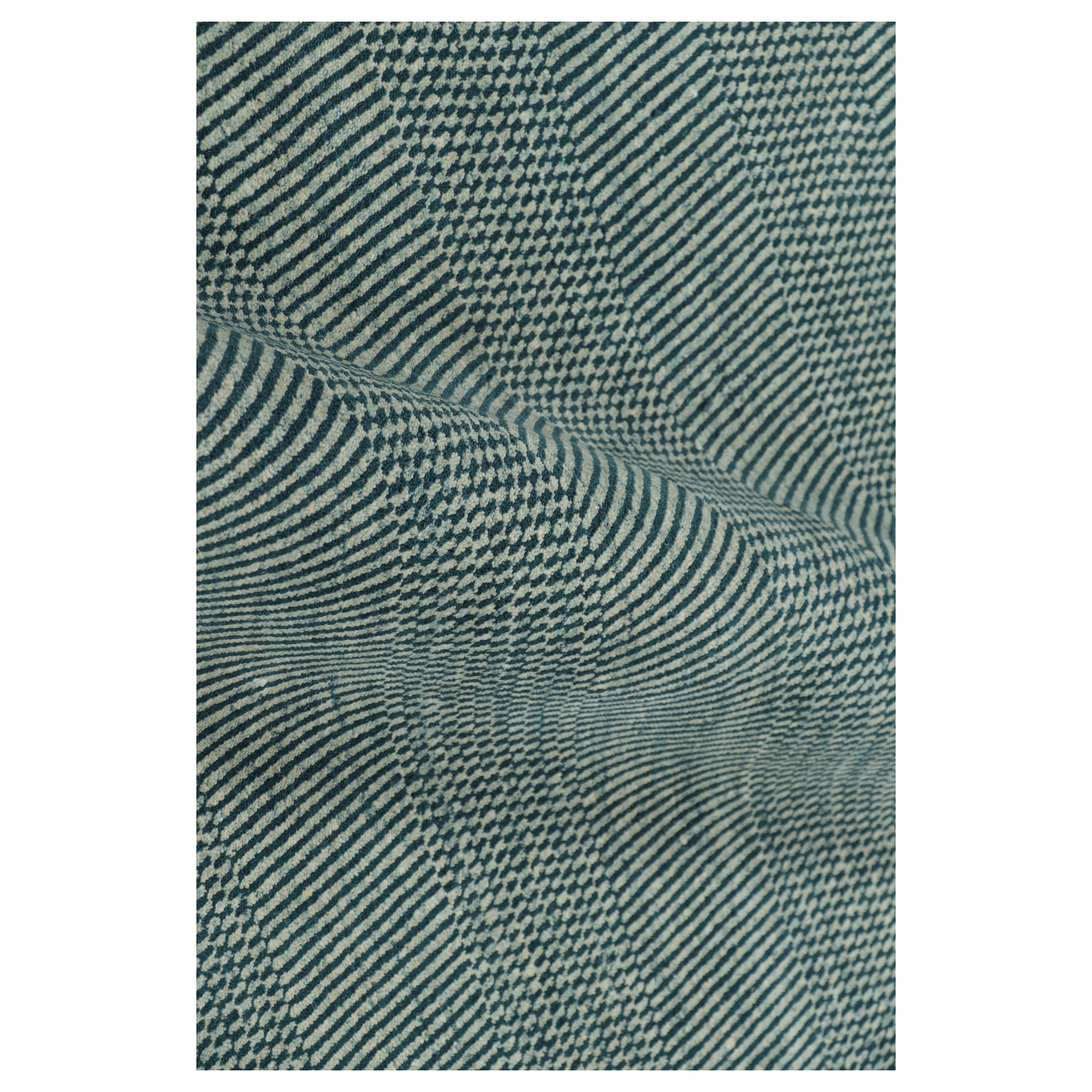 Rug & Kilim’s Modern Rug in Blue and Cream, with Stripes and Geometric Patterns