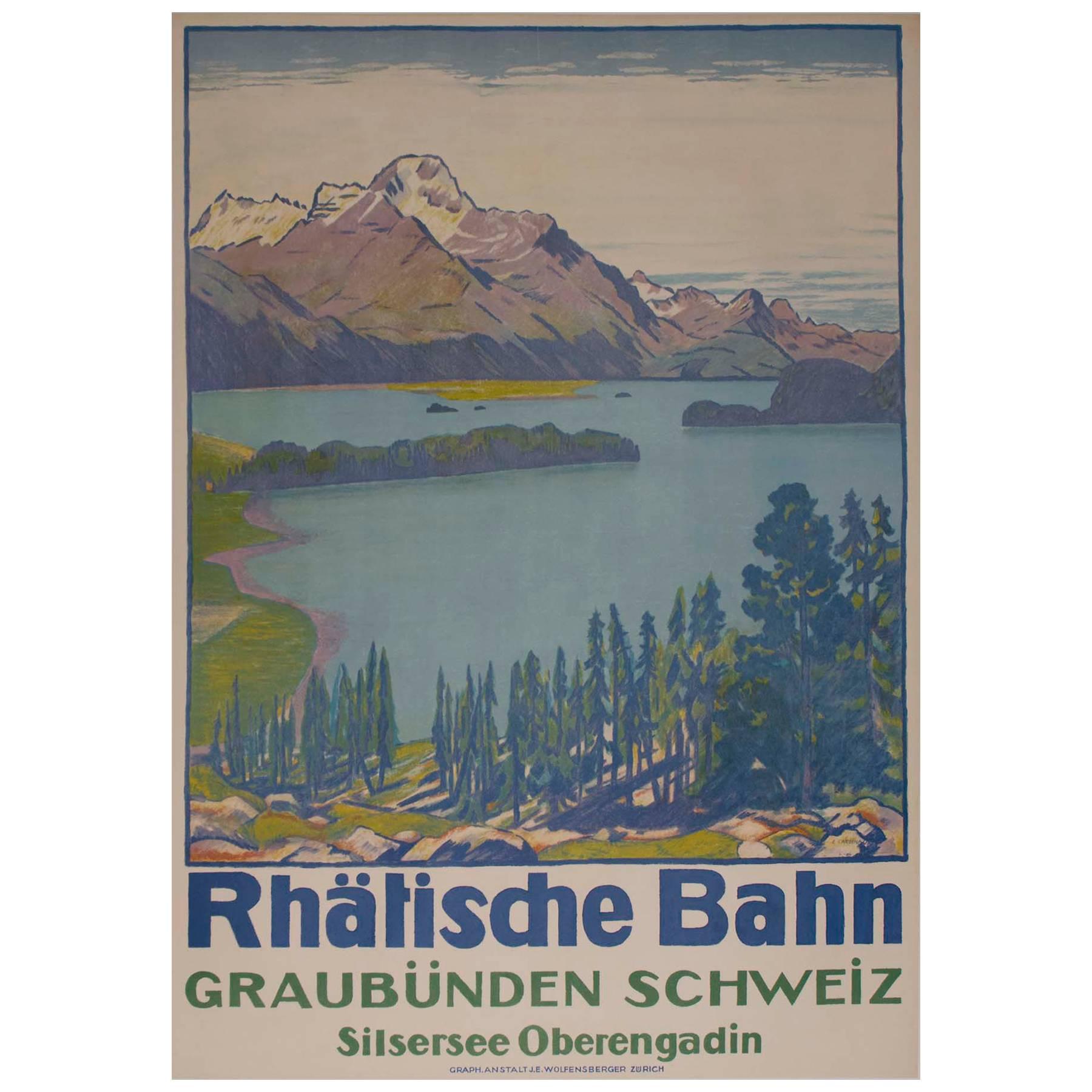 Swiss Travel Poster for Lake of Sils by Emil Cardinaux For Sale