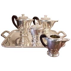 Antique French Art Deco Silvered Five Pieces Tea and Coffee Set