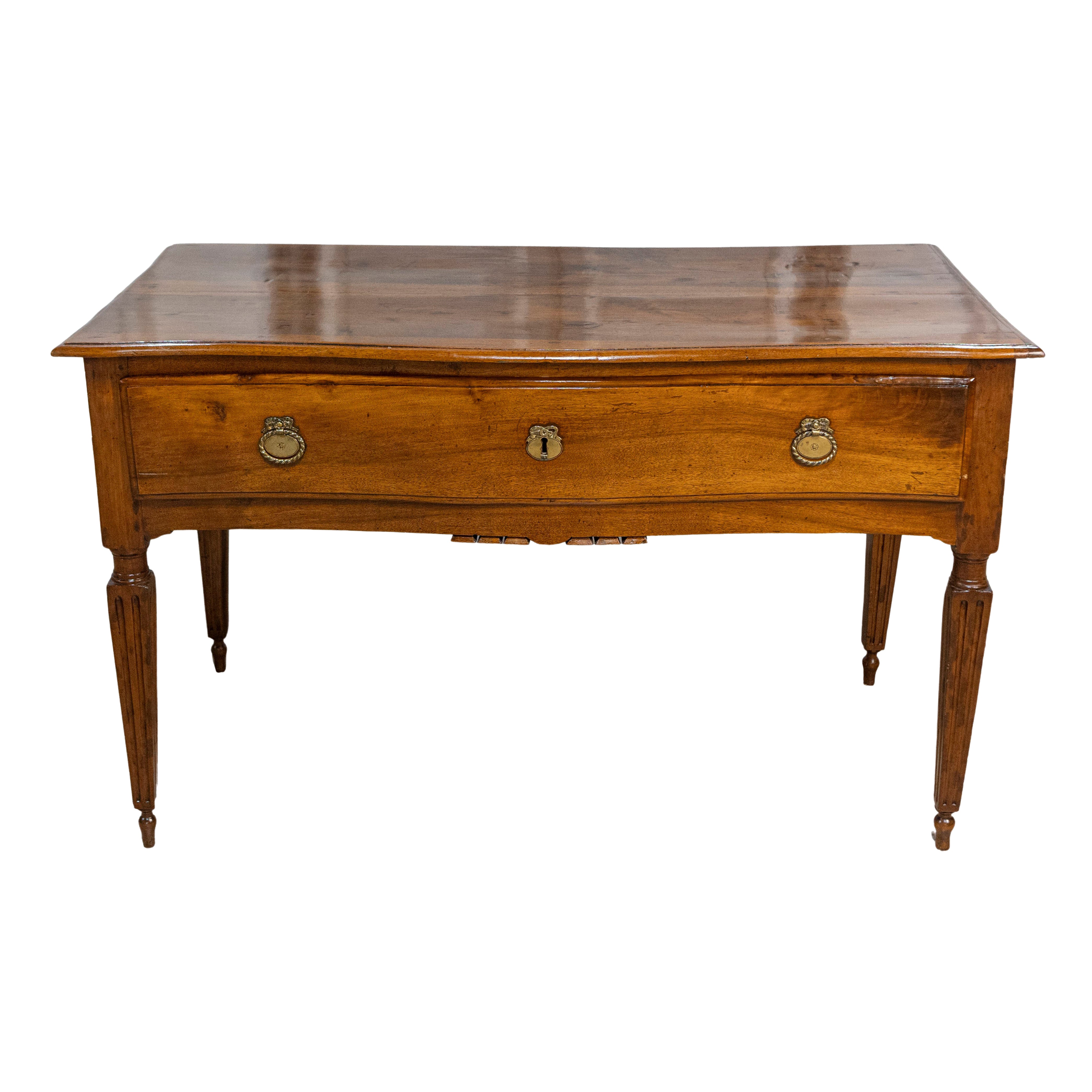 Italian Louis XVI 18th Century Walnut Console Table with Carved Fluted Legs For Sale