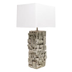 Bespoke Rectangular Sculptural Ceramic White Glazed Table Lamp