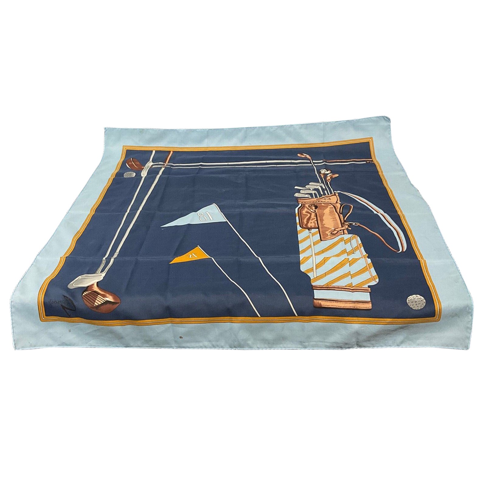 Vintage Silk Scarf by Auguste Renard – Golf Theme - 2Y454 For Sale