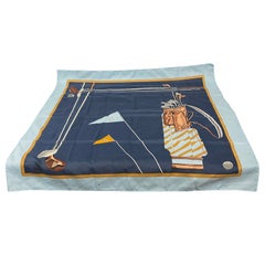 Foulard en soie vintage d'Auguste Renard - Thème golf - 2Y454