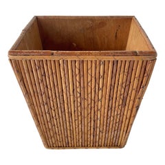 Vintage French Split Reed Rattan Waste Paper Basket, France, 1960s