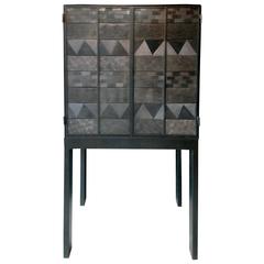 One of a Kind Mexican Contemporary Tall Cabinet in Steel and Oaxaca Black Clay
