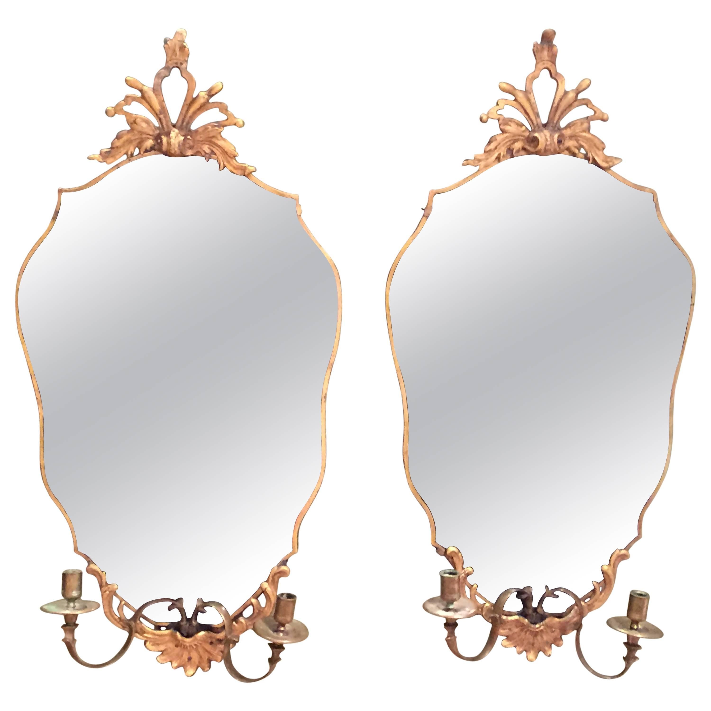 Pair of Continental Mirrored Sconces with Candelabra Arms For Sale