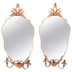 Antique Pair of Continental Mirrored Sconces with Candelabra Arms