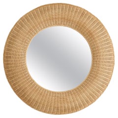 Miroir rond naturel en rotin