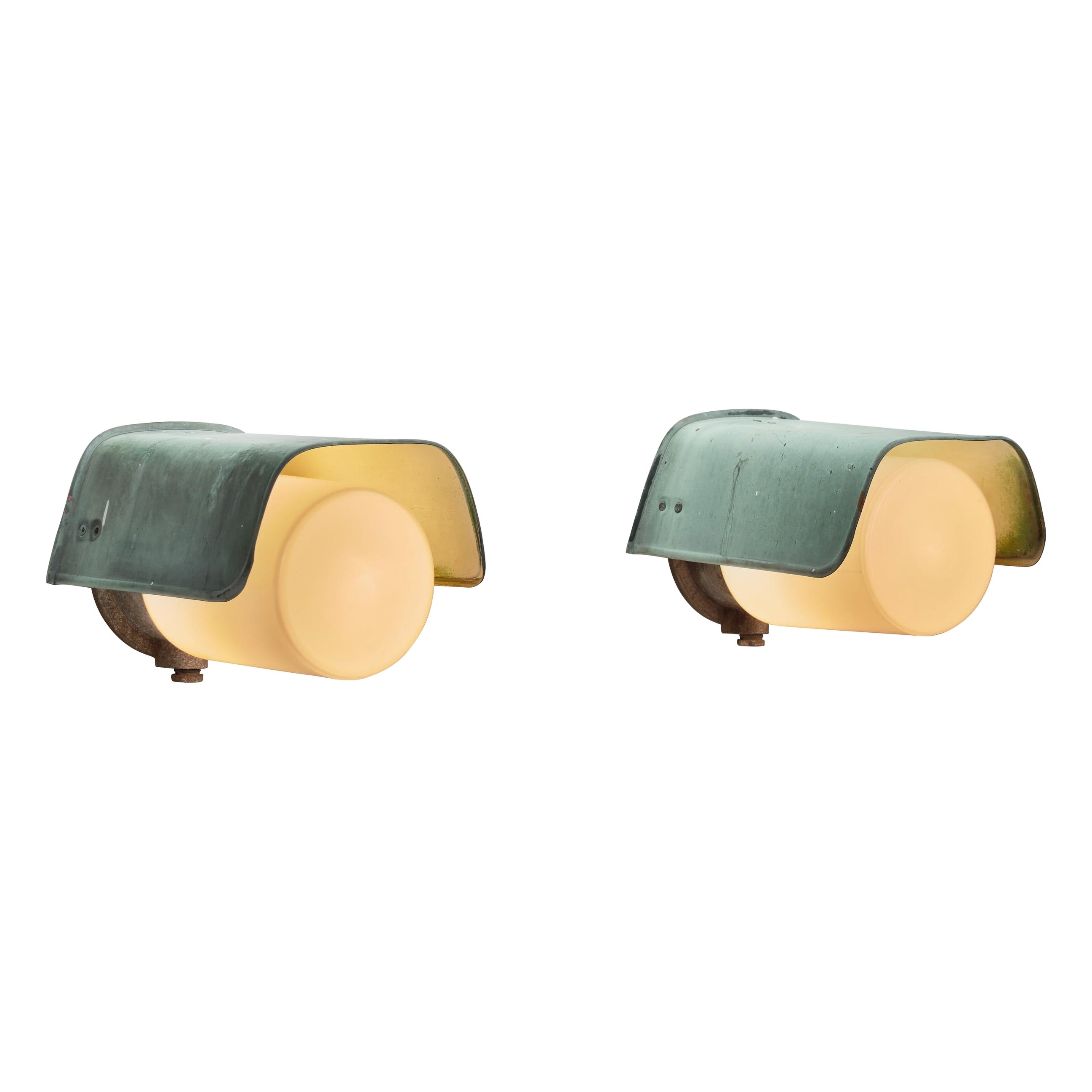 Opal Glass and Copper Wall Lamps for Sähköliikkeiden Oy, Finland ca 1930s