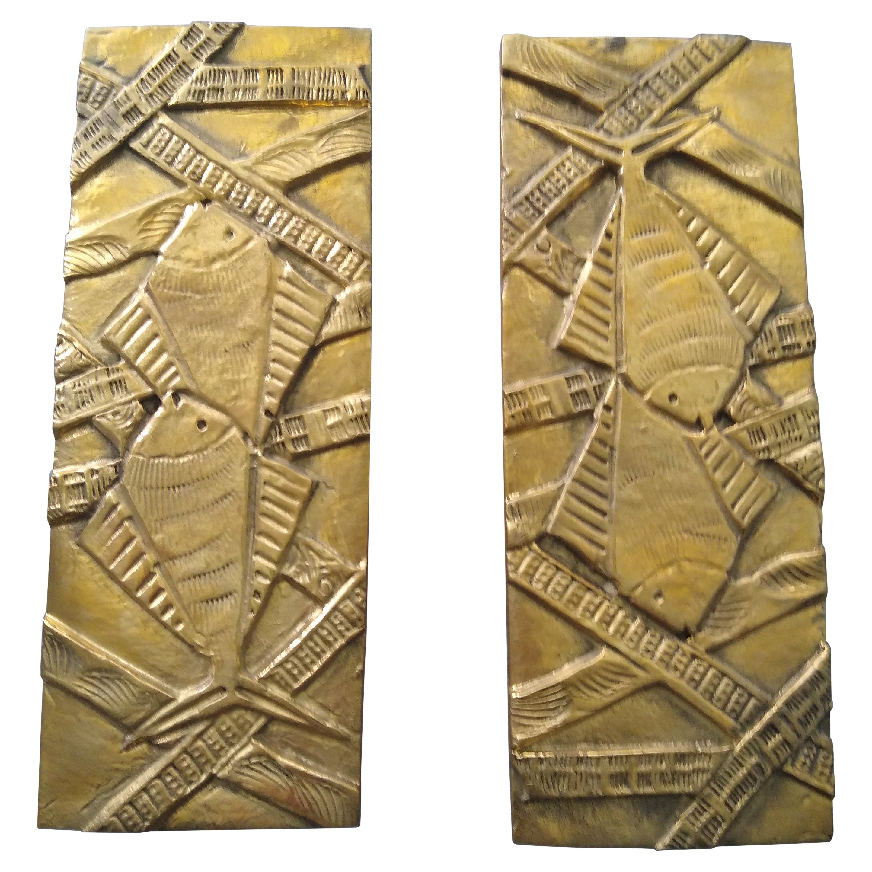 Poignées de porte décoratives en bronze, Italie, années 1970