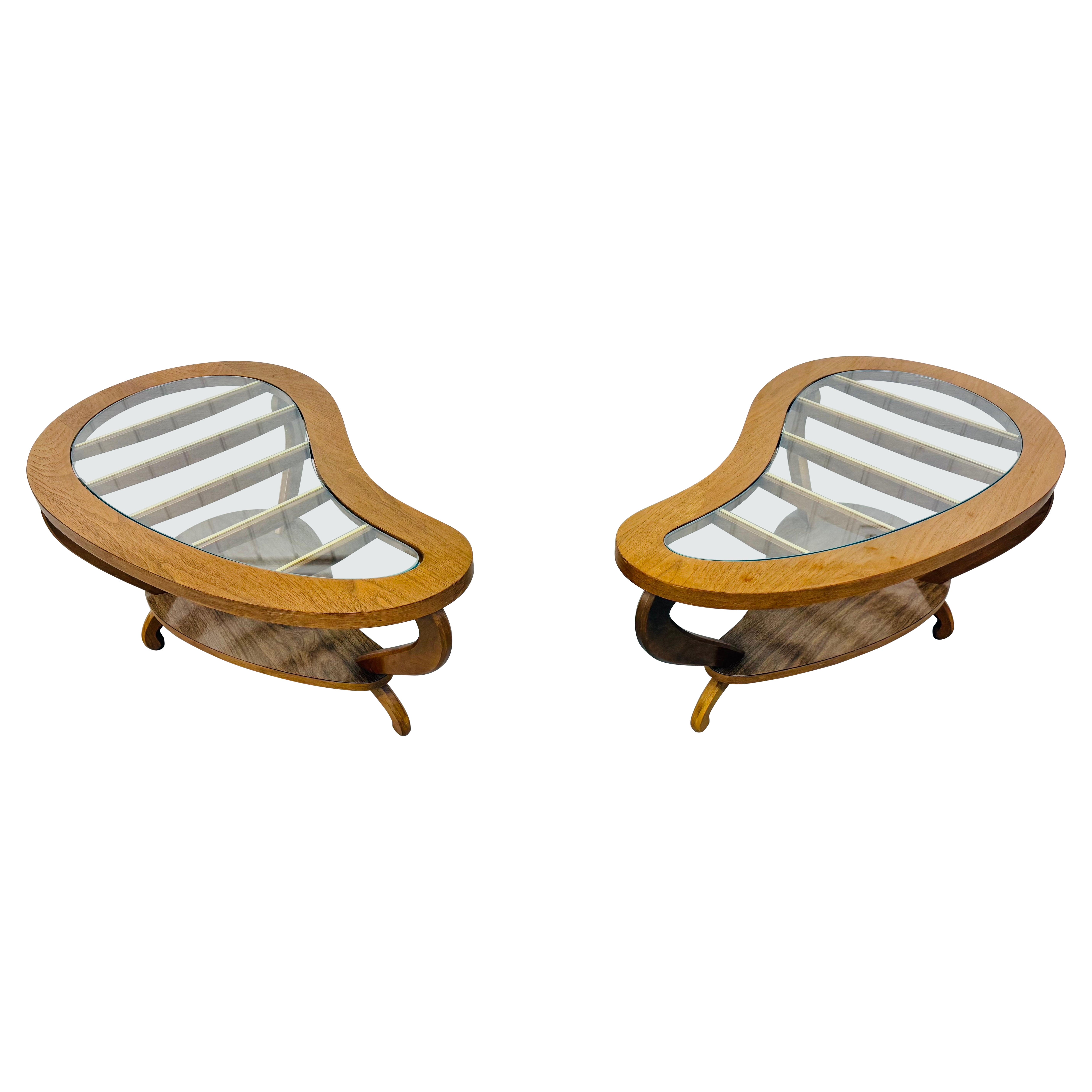 Mid-Century Modern Glass Top Walnut Side Tables - Set of 2 For Sale