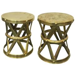 Pair of Vintage Hammered Brass X-Stools or Side Tables by Sarreid