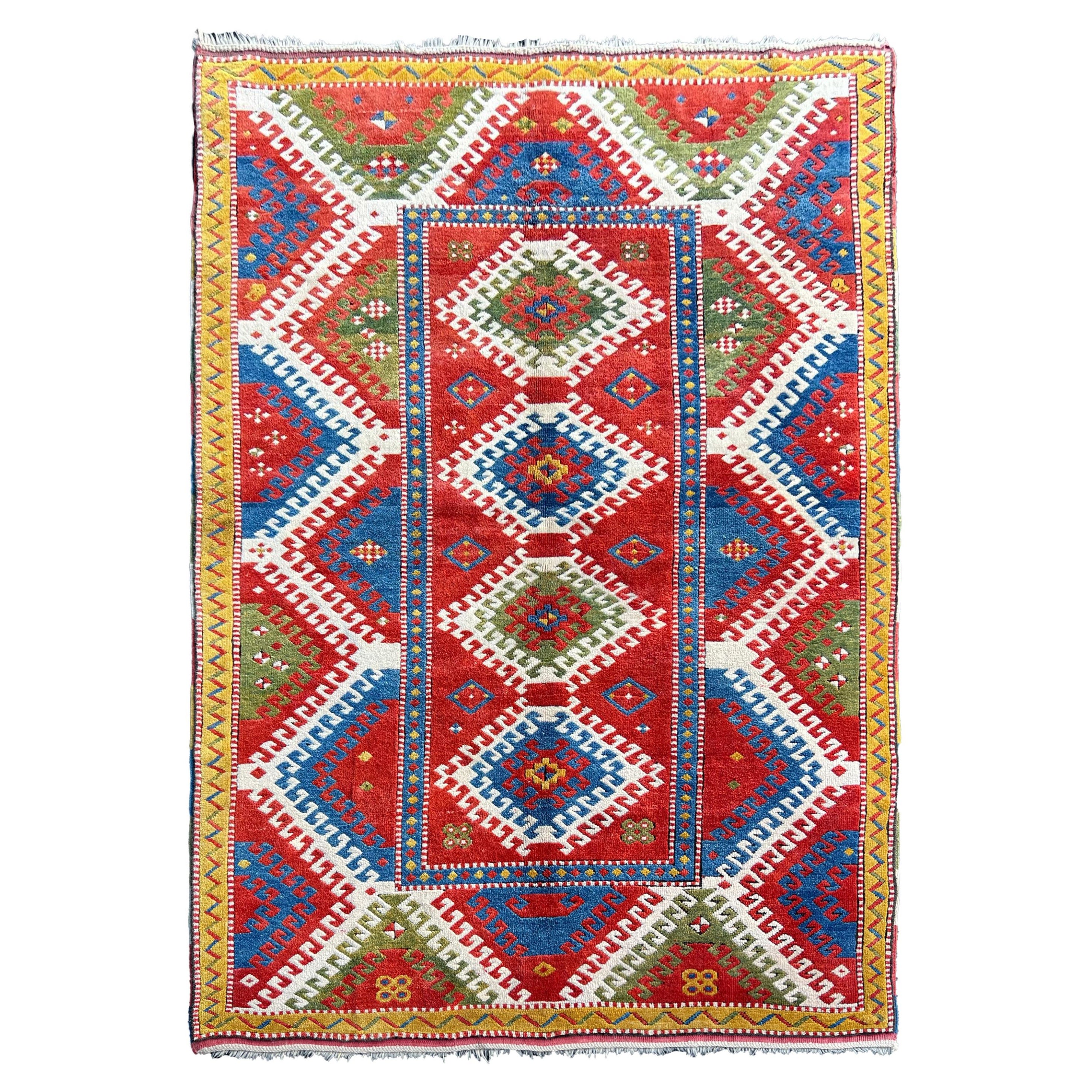 5.5x7 Ft Reproduction of an antique Caucasian Bordjalou Kazak Rug. 100% wool