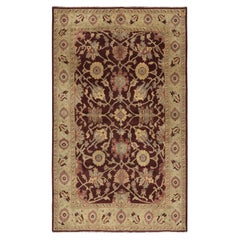 6x9.7 Ft Vintage Red Handmade Turkish Rug with Botanical Design. 100% Wool