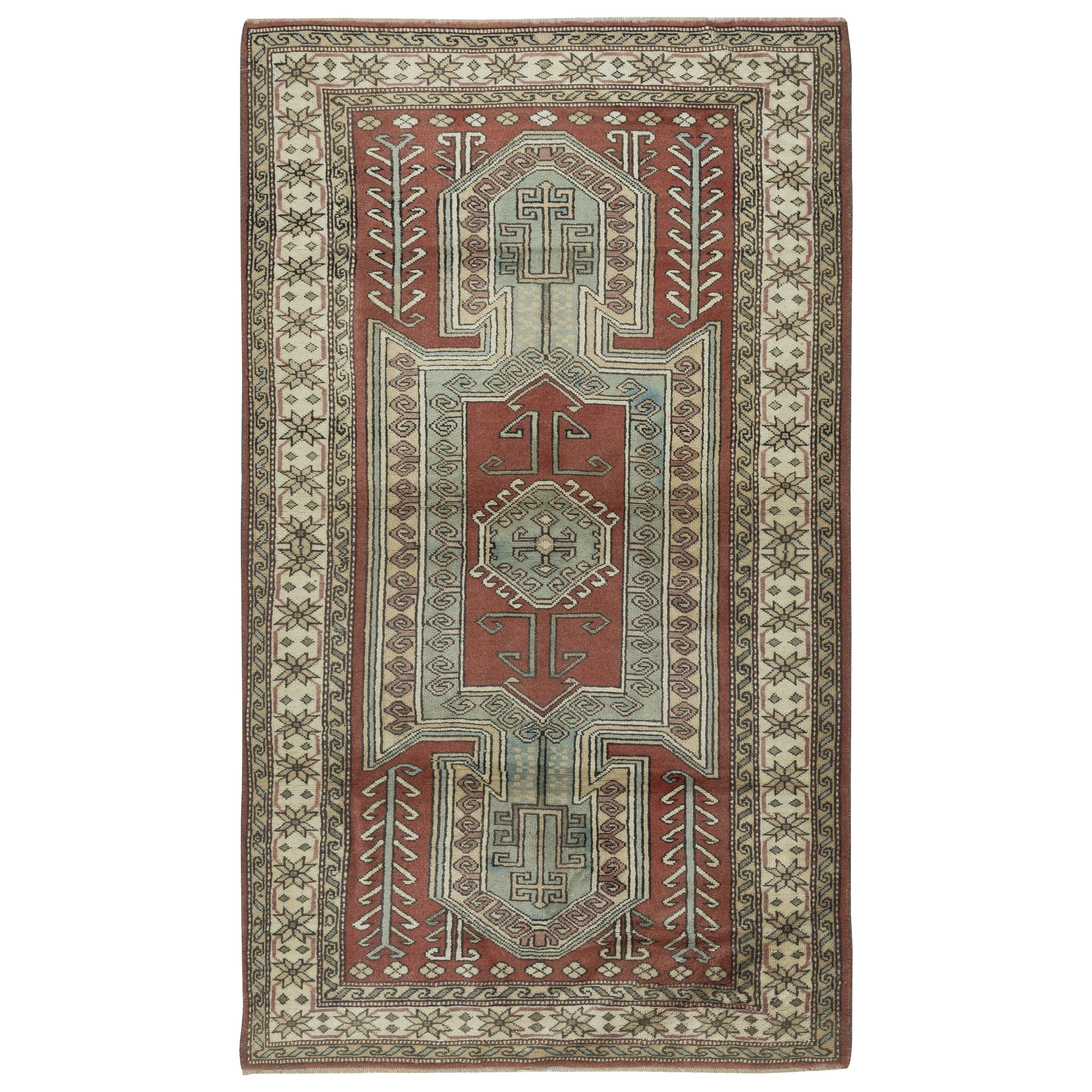4.3x7.3 Ft One of a kind Vintage Handmade Turkish Rug, 100% Wool