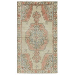 4.3x7.4 Ft One of a kind Vintage Handmade Turkish Area Rug with Medallion Design