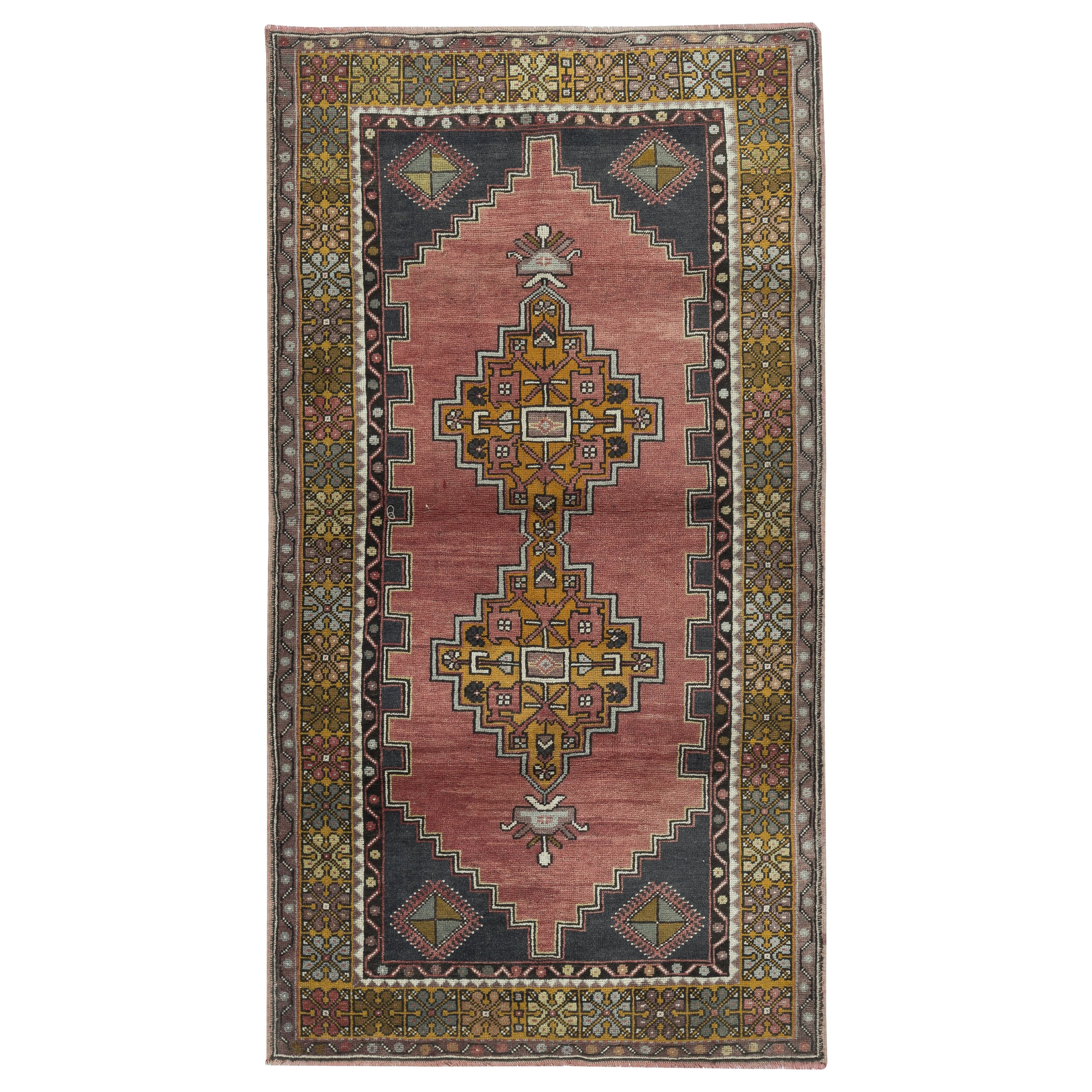 3.8x7 Ft Vintage Turkish Rug for Country Homes & Tribal Interiors, 100% Wool