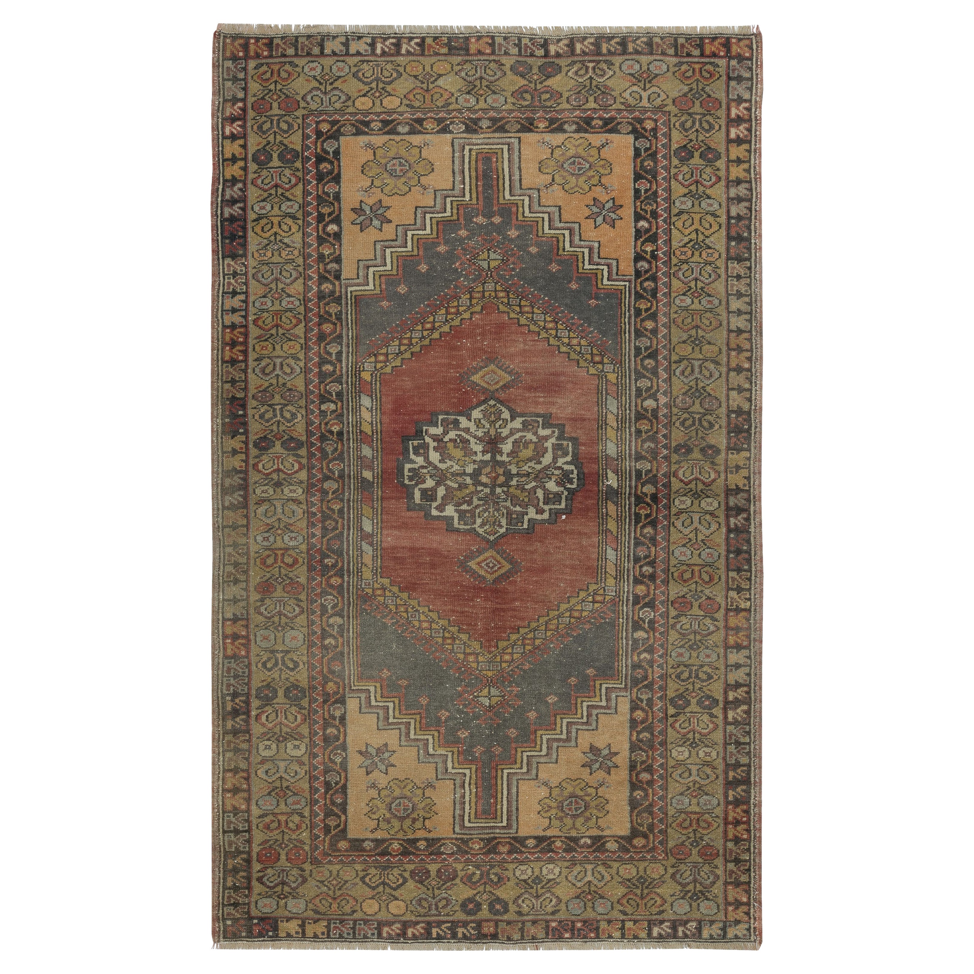 4x6.4 Ft Traditional Turkish Tribal Rug, Vintage Oriental Carpet, Wool Pile