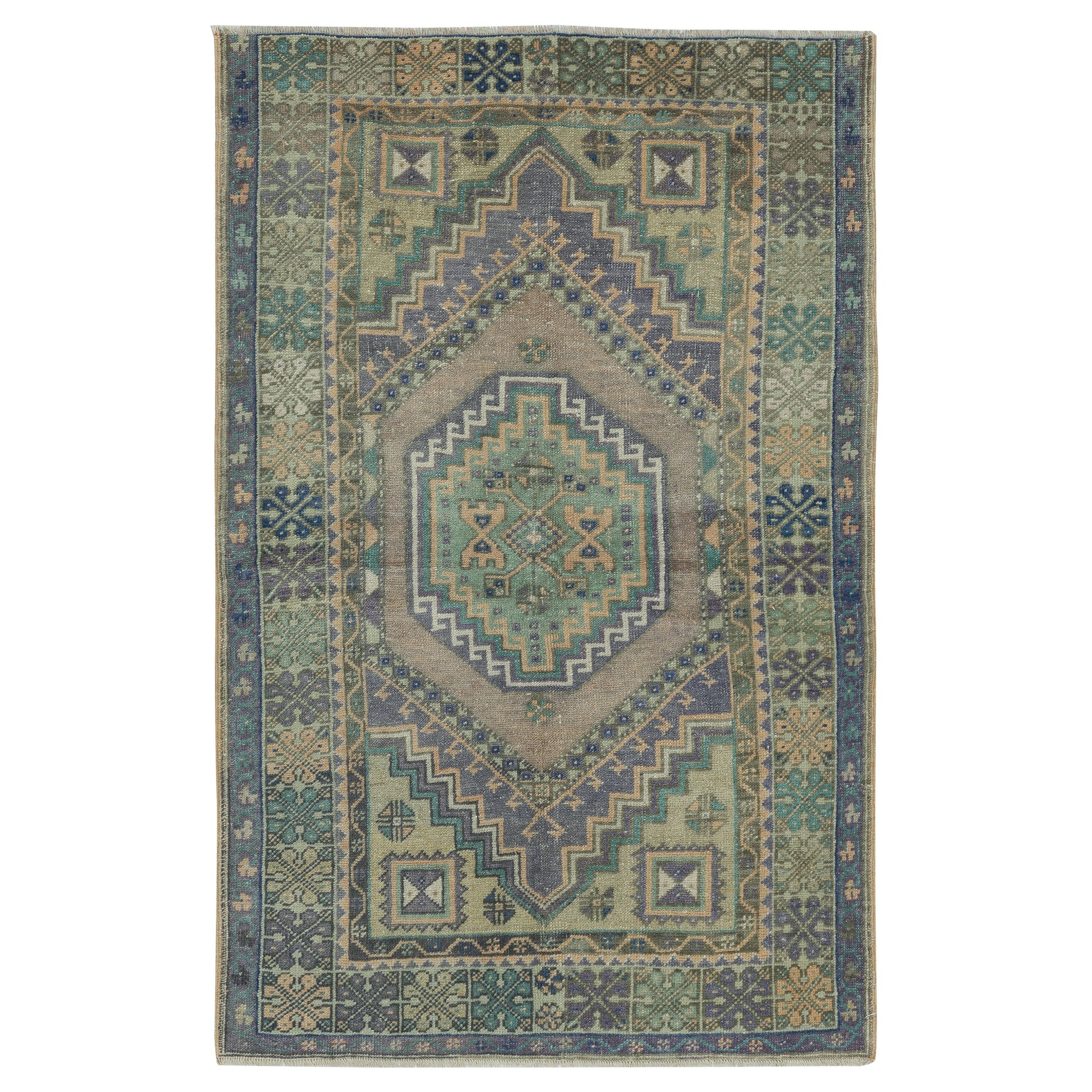 3.8x5.8 Ft Traditional Vintage Handmade Turkish Village Rug. 100% Wool
