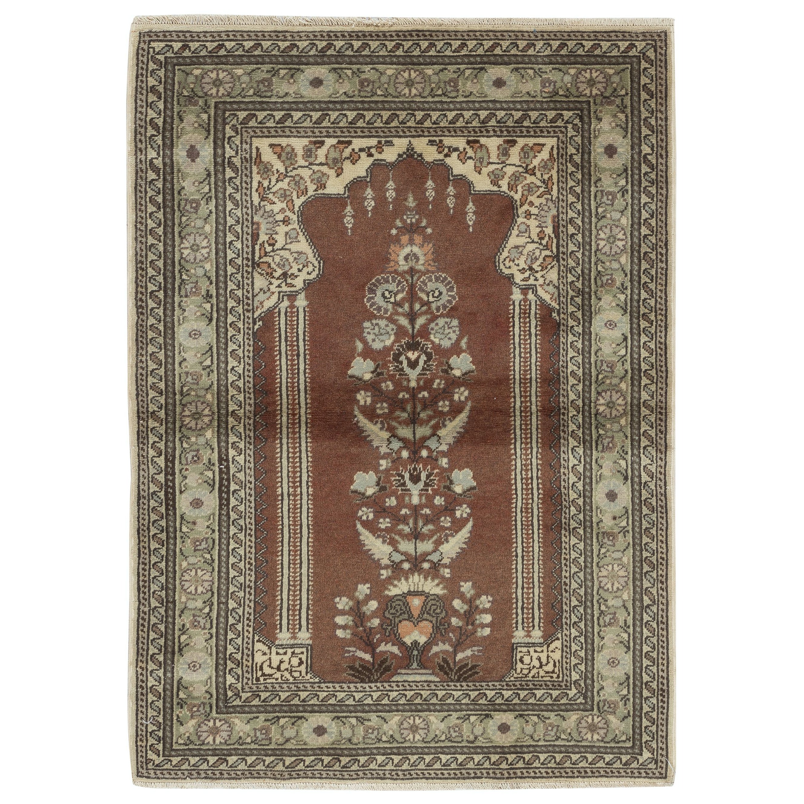 3x4 Ft Tapis de prière turc Kayseri fait à la main, 100% laine, Tapis de prière vintage